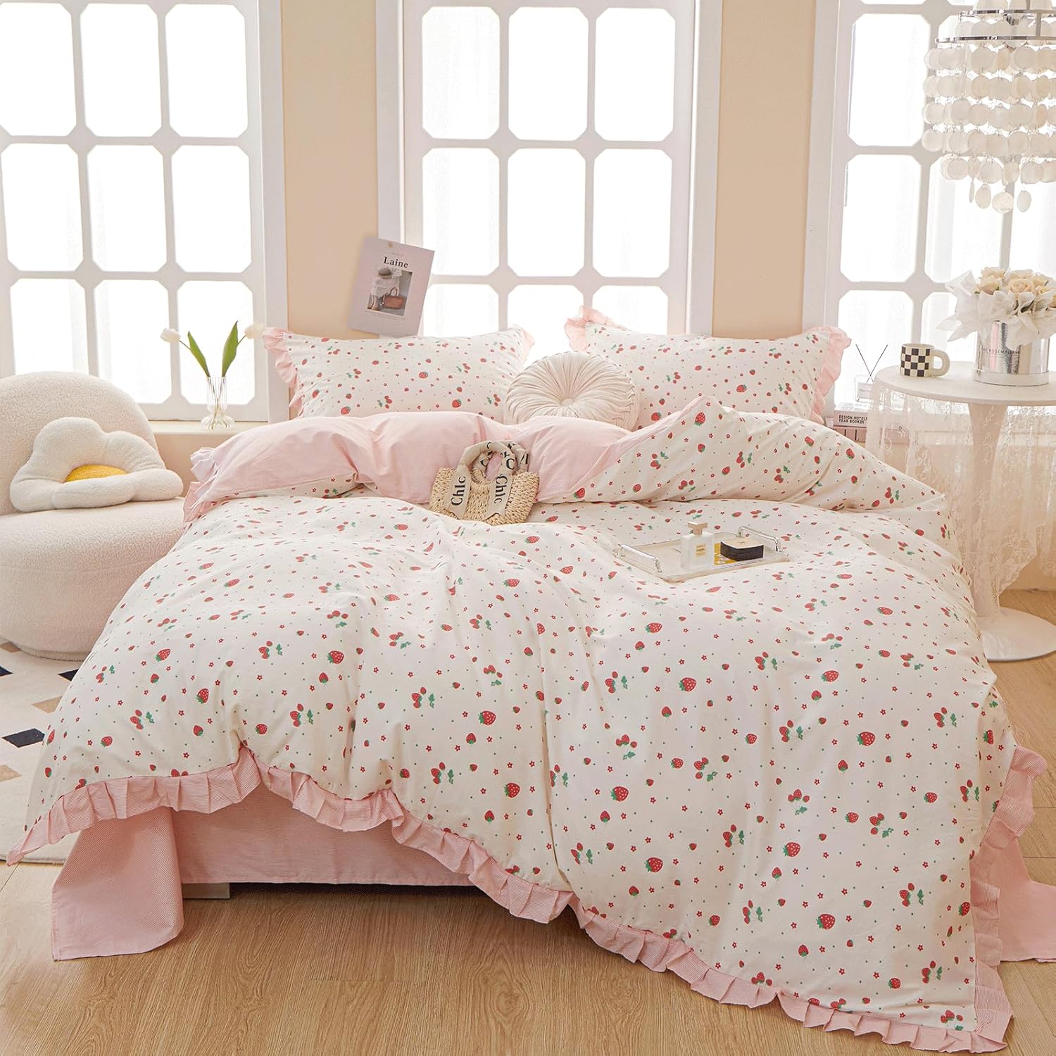 VM VOUGEMARKET Red Strawberry Duvet Cover Set for Twin Beds