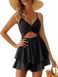Women's Jumpsuit Sexy V Neck Twist Spaghetti Straps Ruffle Hem