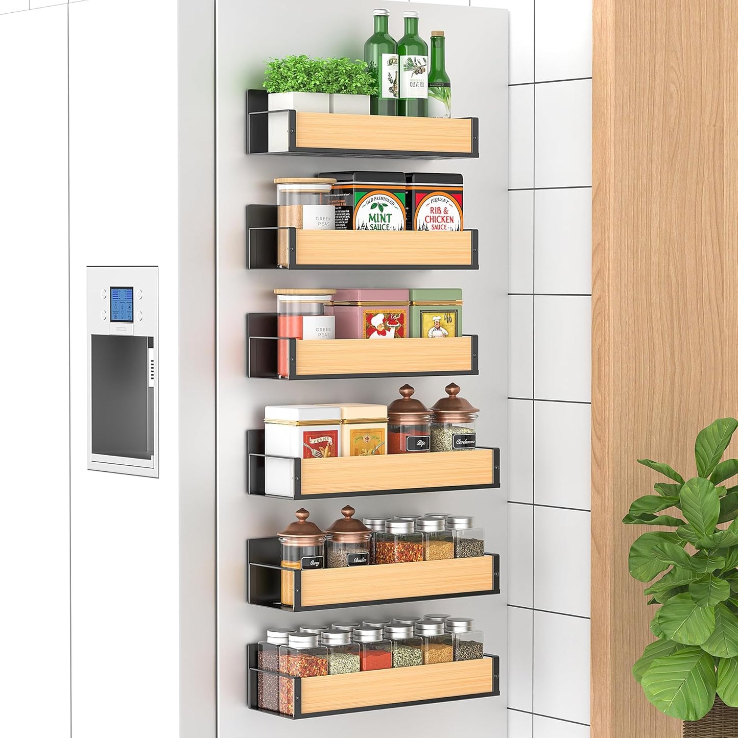 6 Pack Magnetic Spice Storage Rack Organizer for Kitchen Use