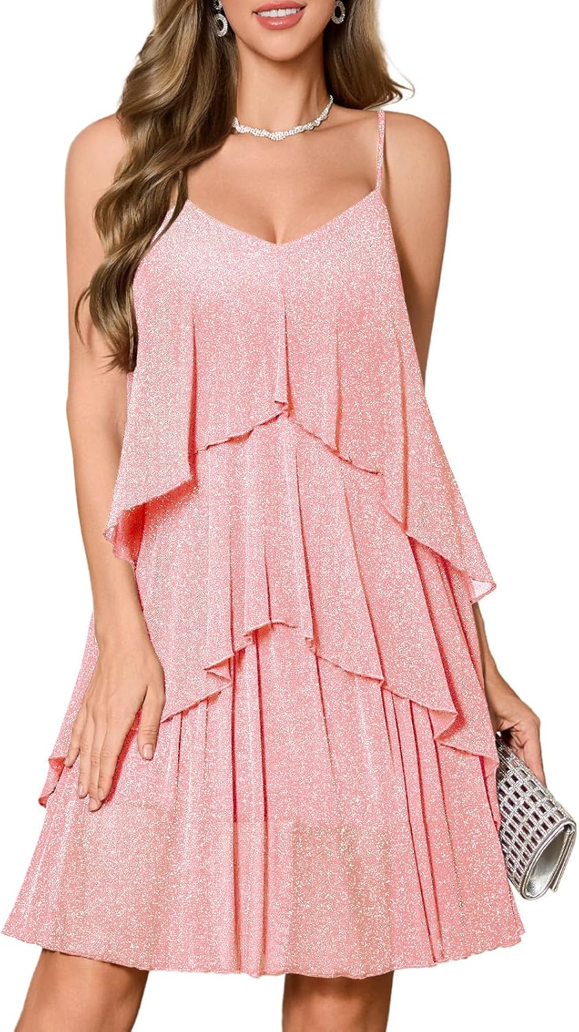 DRESSTELLS Women's Cocktail Ruffle Tiered Mini Dress Review