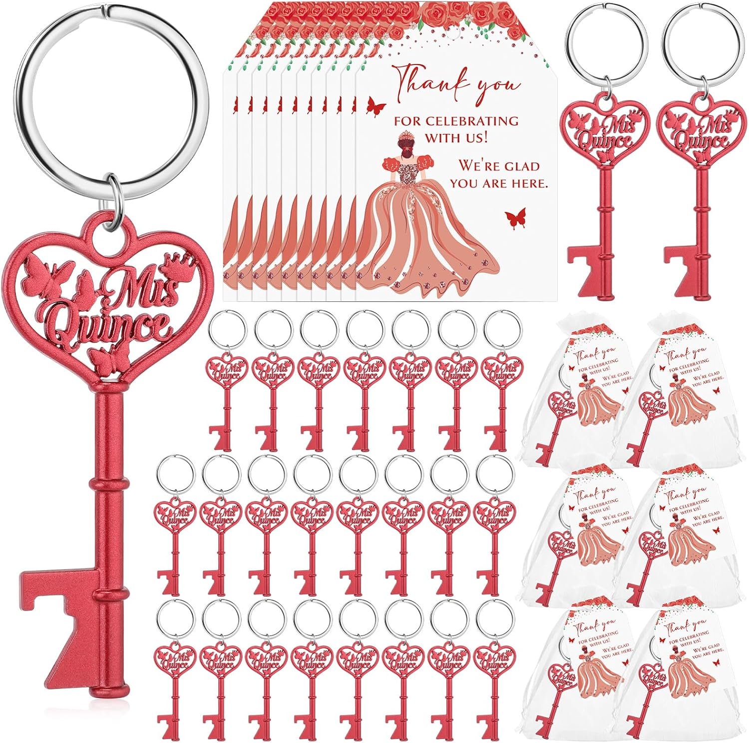 50 Sets Quinceanera Party Favors with Butterfly Keychain Openers