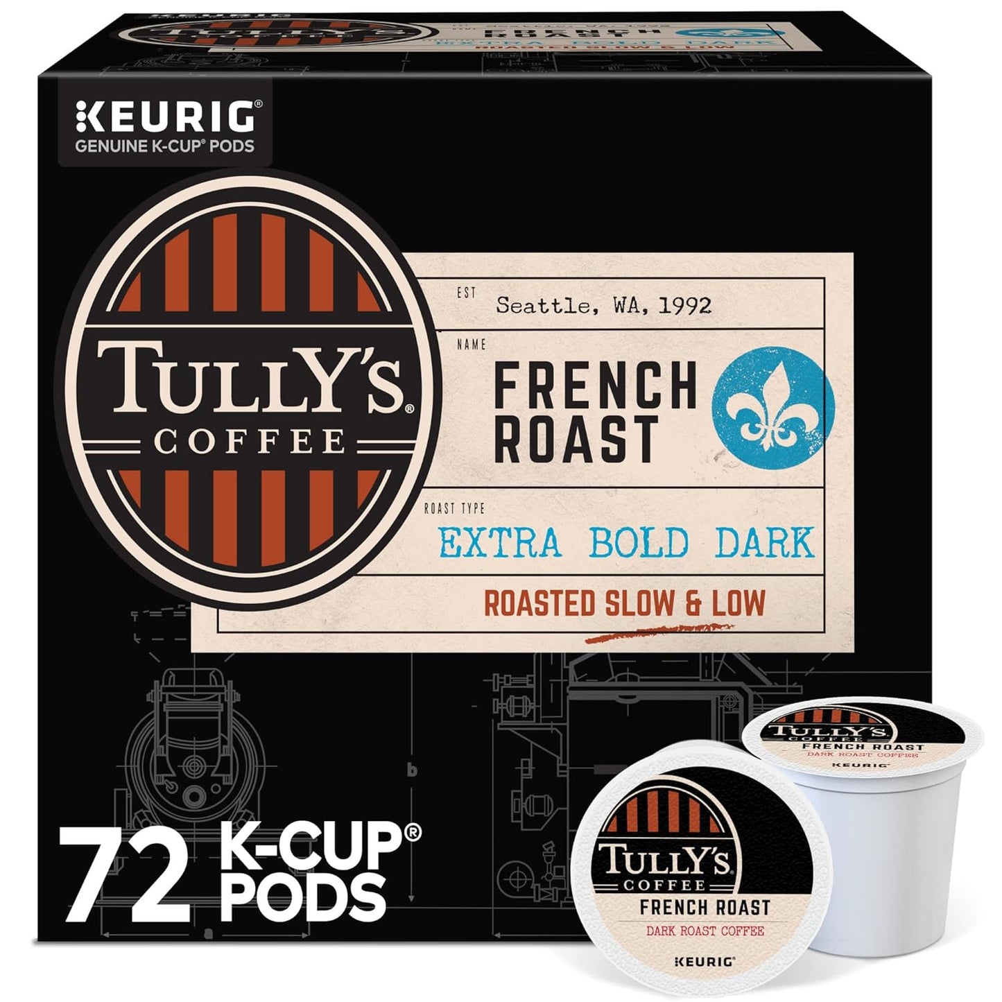 Tully's Coffee French Roast K-Cup Pods for Bold Dark Roast