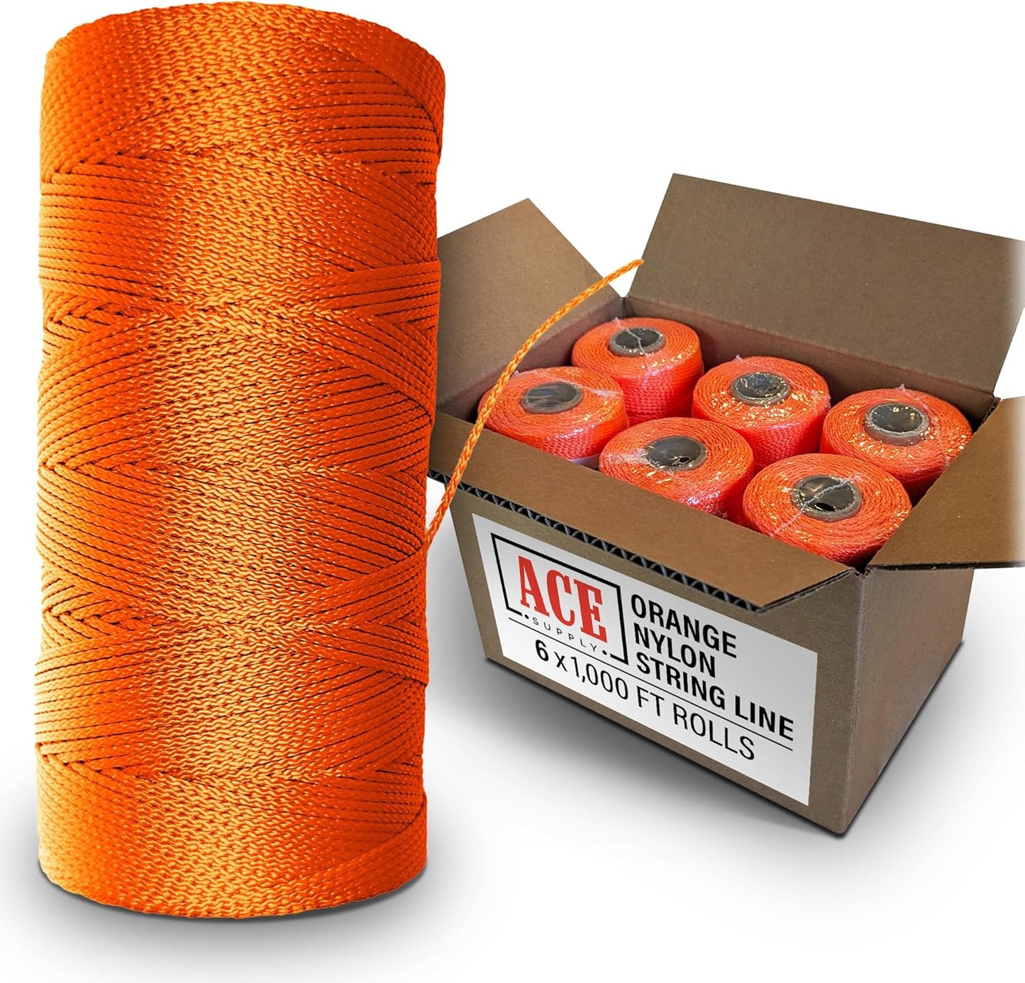 Orange Mason Line String - Durable Braided Nylon Twine 6000 Ft
