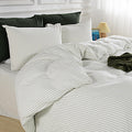 King Size Striped Duvet Cover Set Green Stripes - Washed Cotton