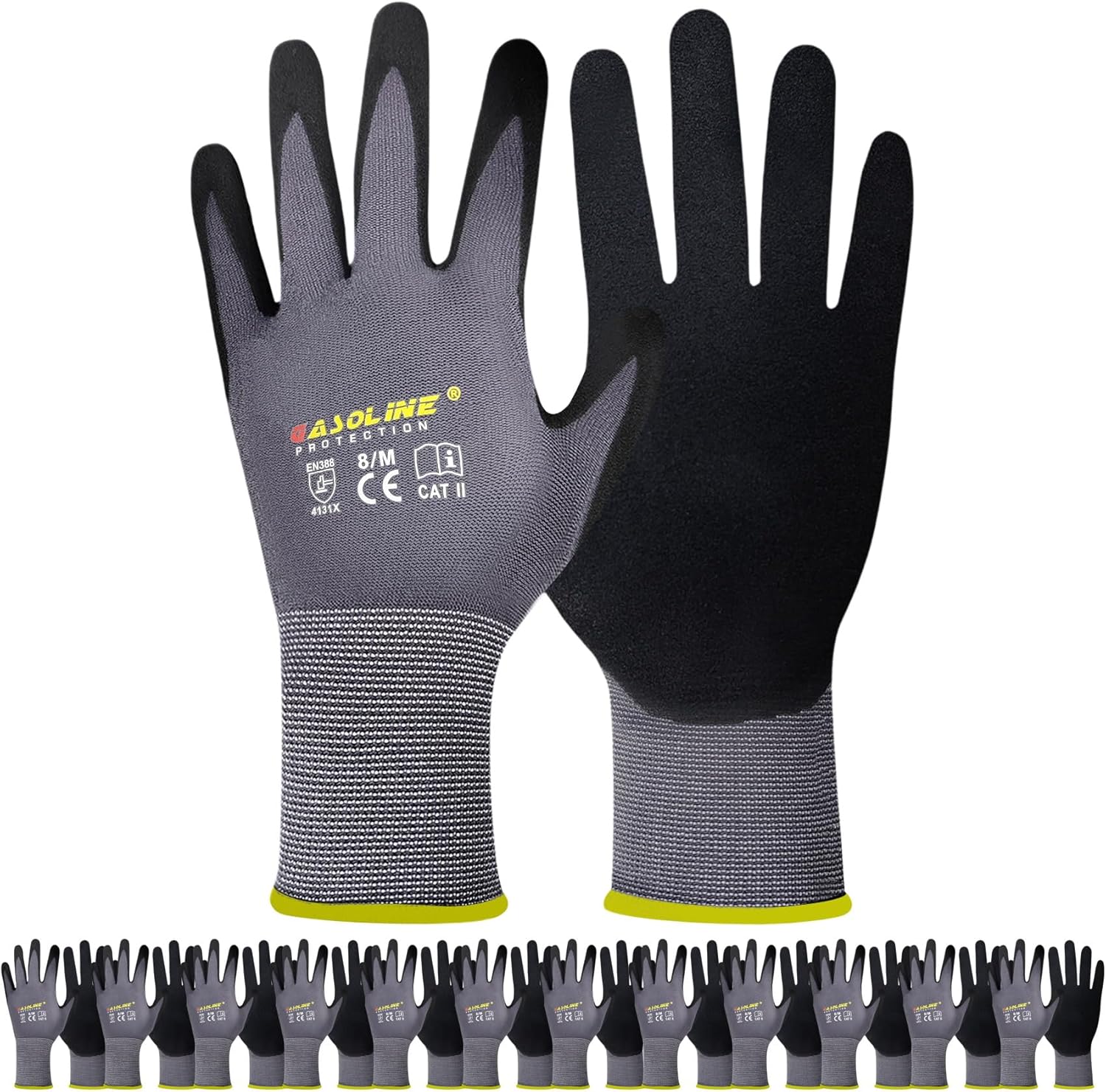12 Pairs Gasoline Work Gloves - Nitrile Coated for Superior Grip