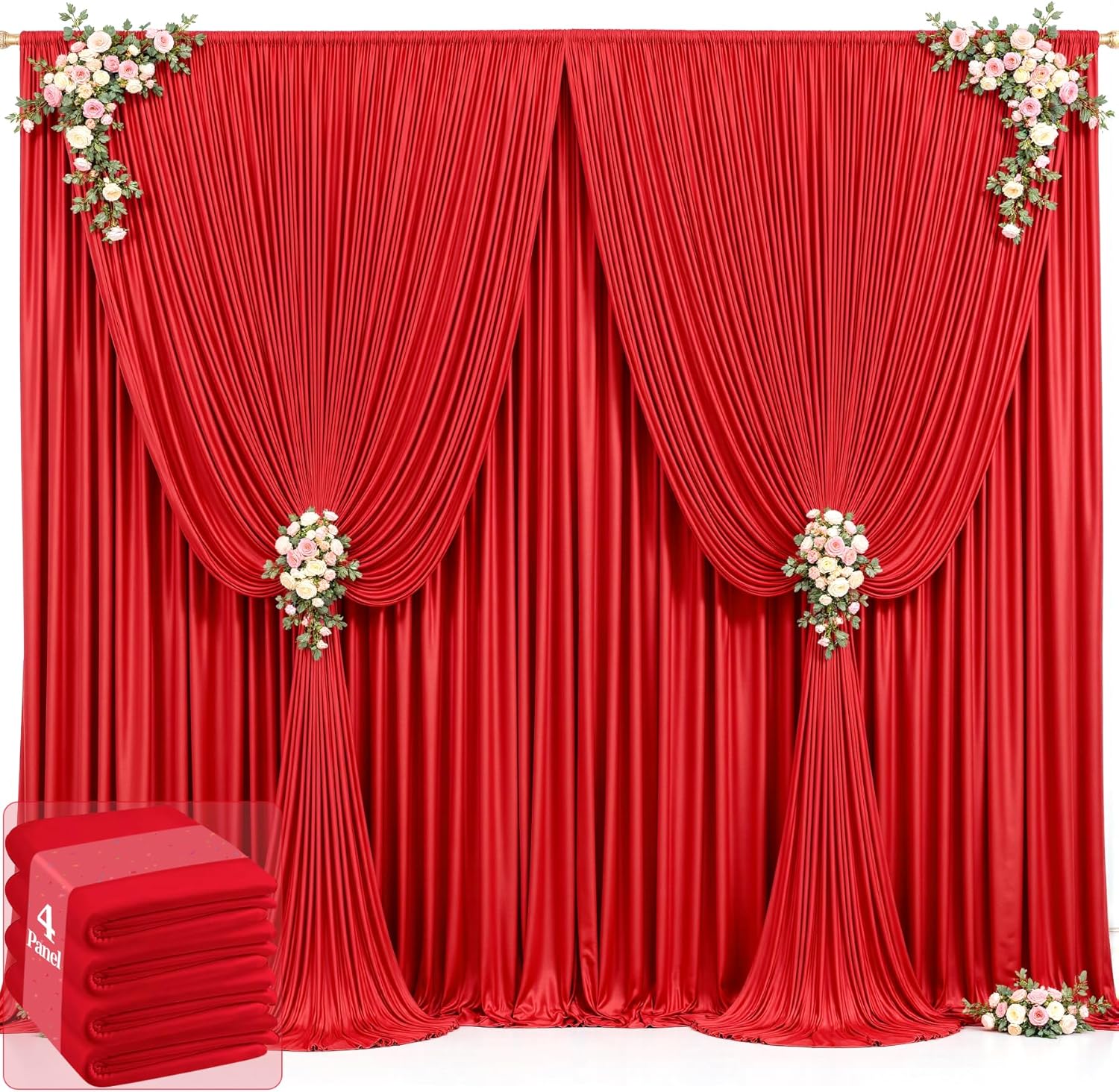 20ft x 12ft Red Backdrop Curtains for Elegant Wedding Decor