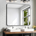 Bathroom Mirror 36x40 Black Metal Frame Mirror - Rounded Corner