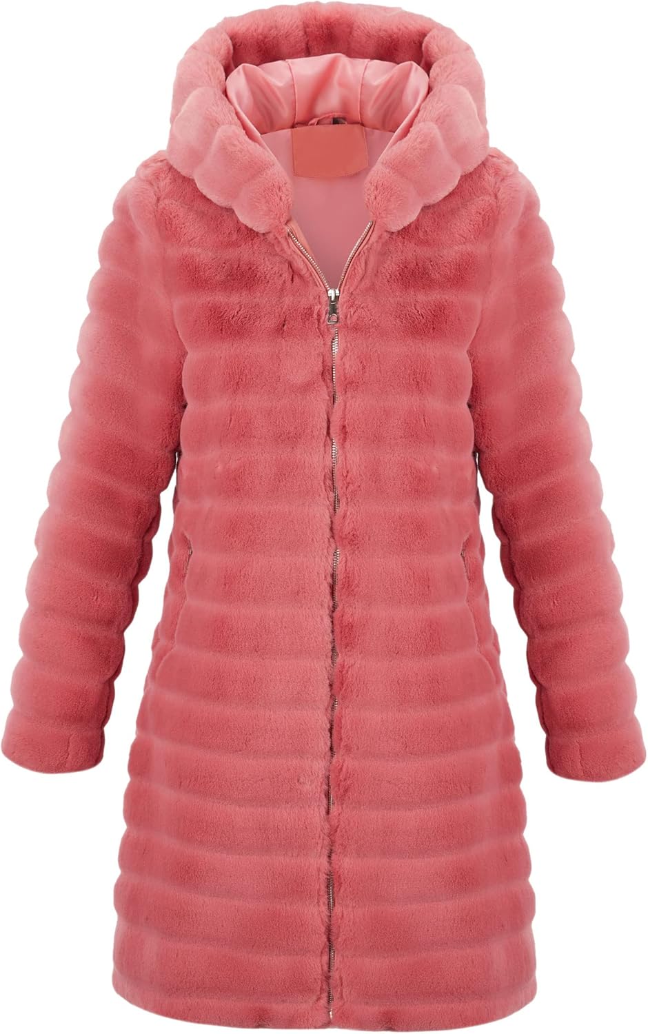 Long Faux Fur Coat for Women - Warm Hooded Winter Jacket