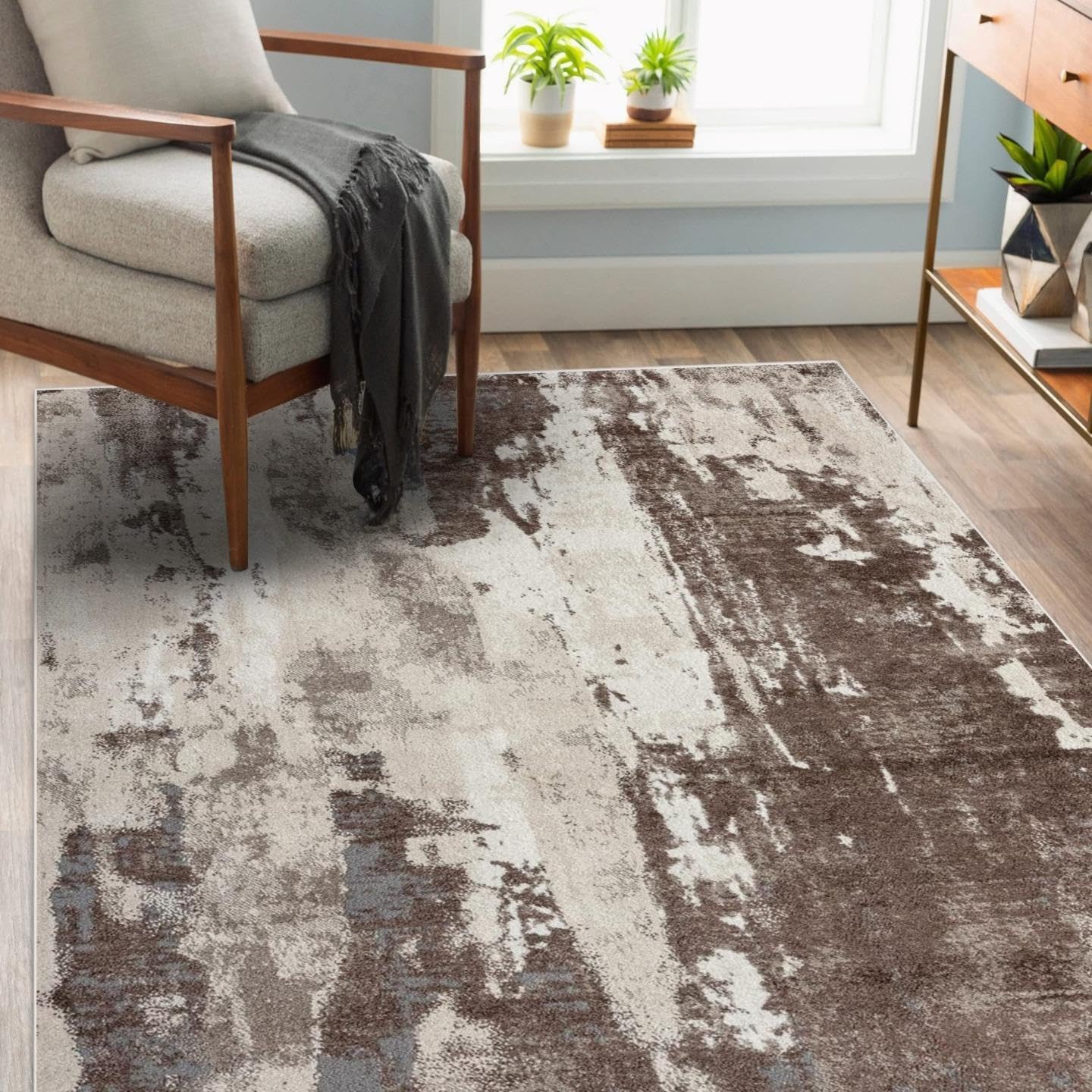 Modern Abstract Area Rug 6x9 in Brown for Stylish Homes