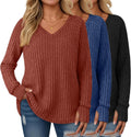 3 Pack Women's Plus Size Sweaters Tunic with Thumb Holes - Long Sleeve