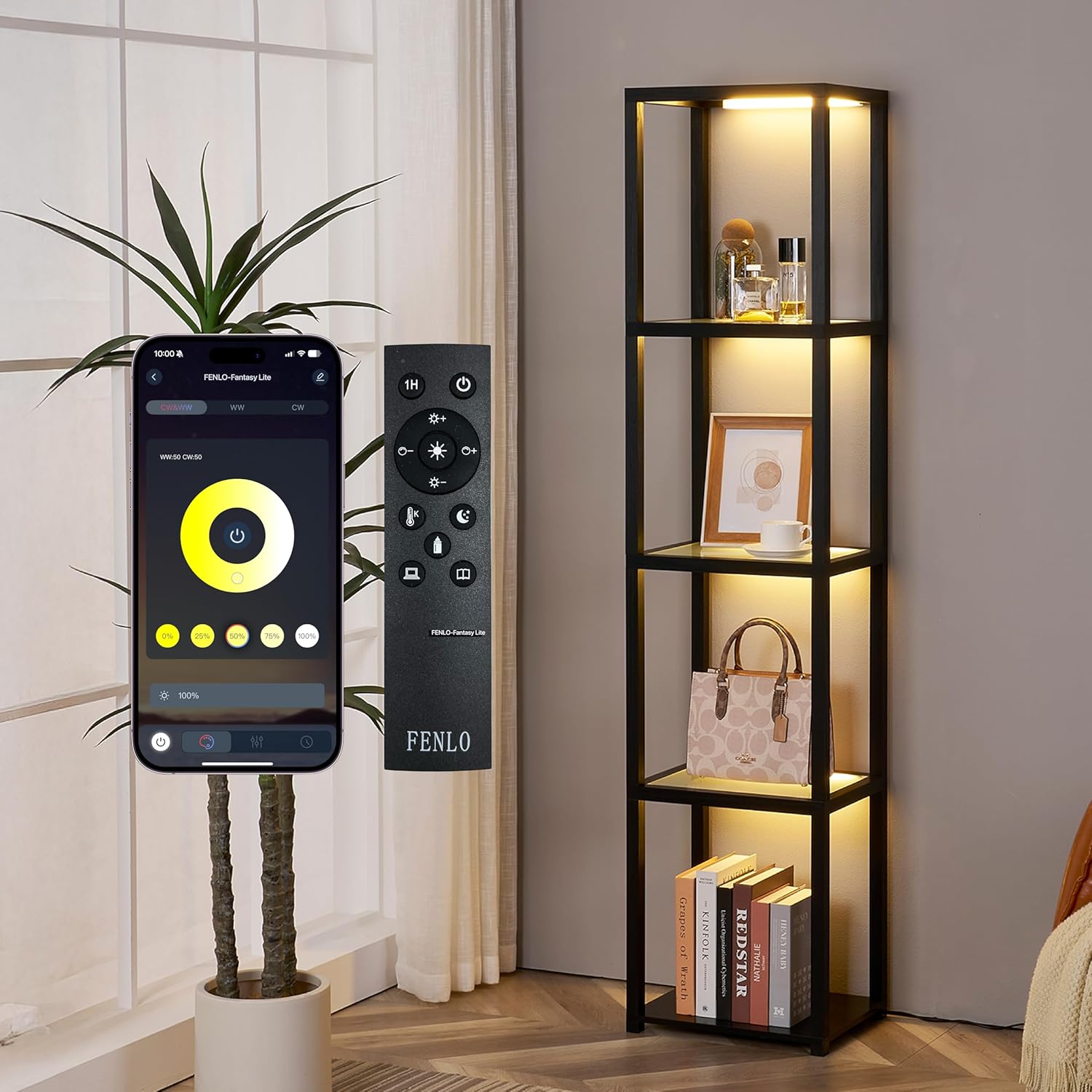 FENLO LED Glass Display Cabinet with Adjustable Lighting Features