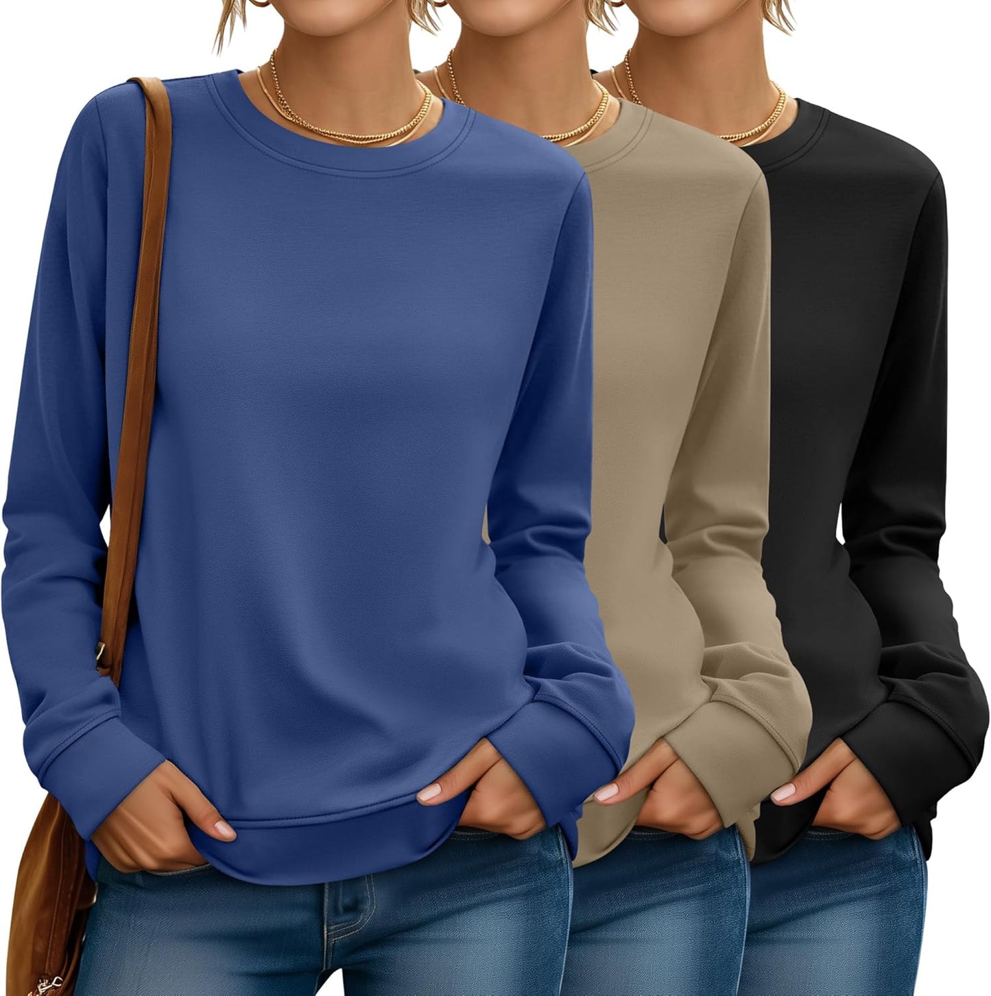 Riyiper Women's Long Sleeve Sweatshirts 3 Pack for Casual Wear