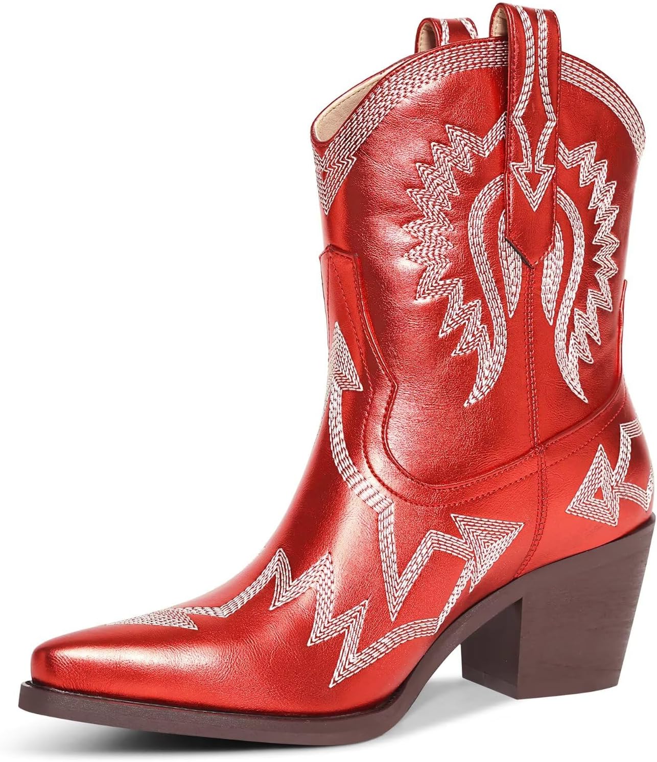 Western Boots for Women with Metallic Embroidery and Chunky Heel