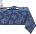 Navy Silver Rectangle Metallic Snowflake Tablecloth 60x120in - No-Iron