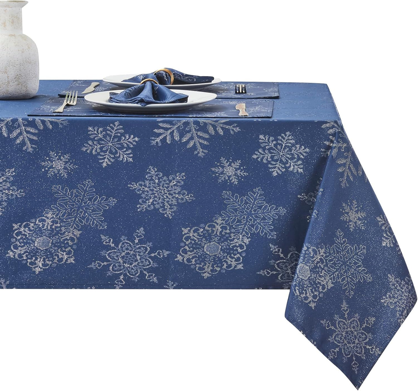 Rectangle Fancy Metallic Sparkling Snowflake Table Cloth for Holidays