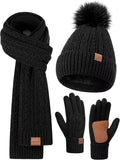 Winter Beanie Hat Scarf Gloves Set for Women - Warm 3 in 1 Winter