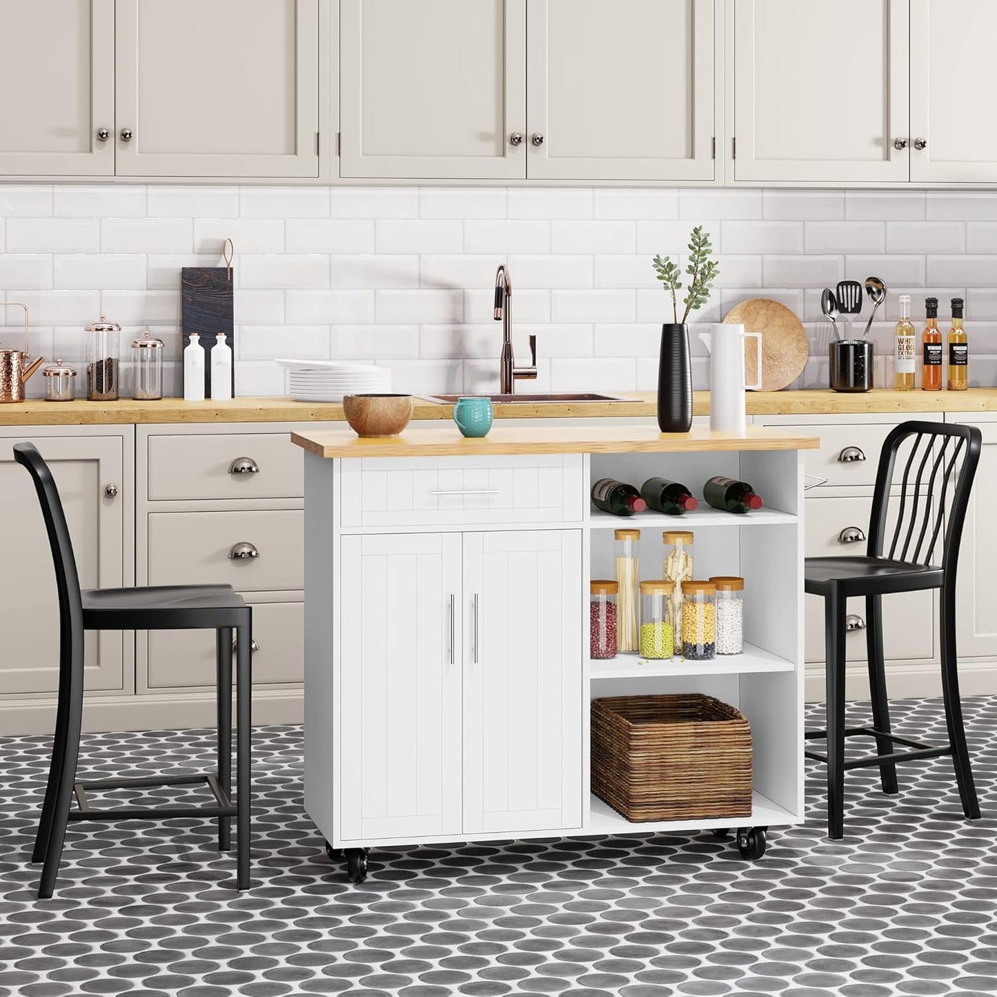 Shintenchi Kitchen Island Cart with Storage and Wheels for Easy Use