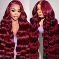 28 Inch 99j Burgundy Lace Front Wig Human Hair - Natural Body Wave