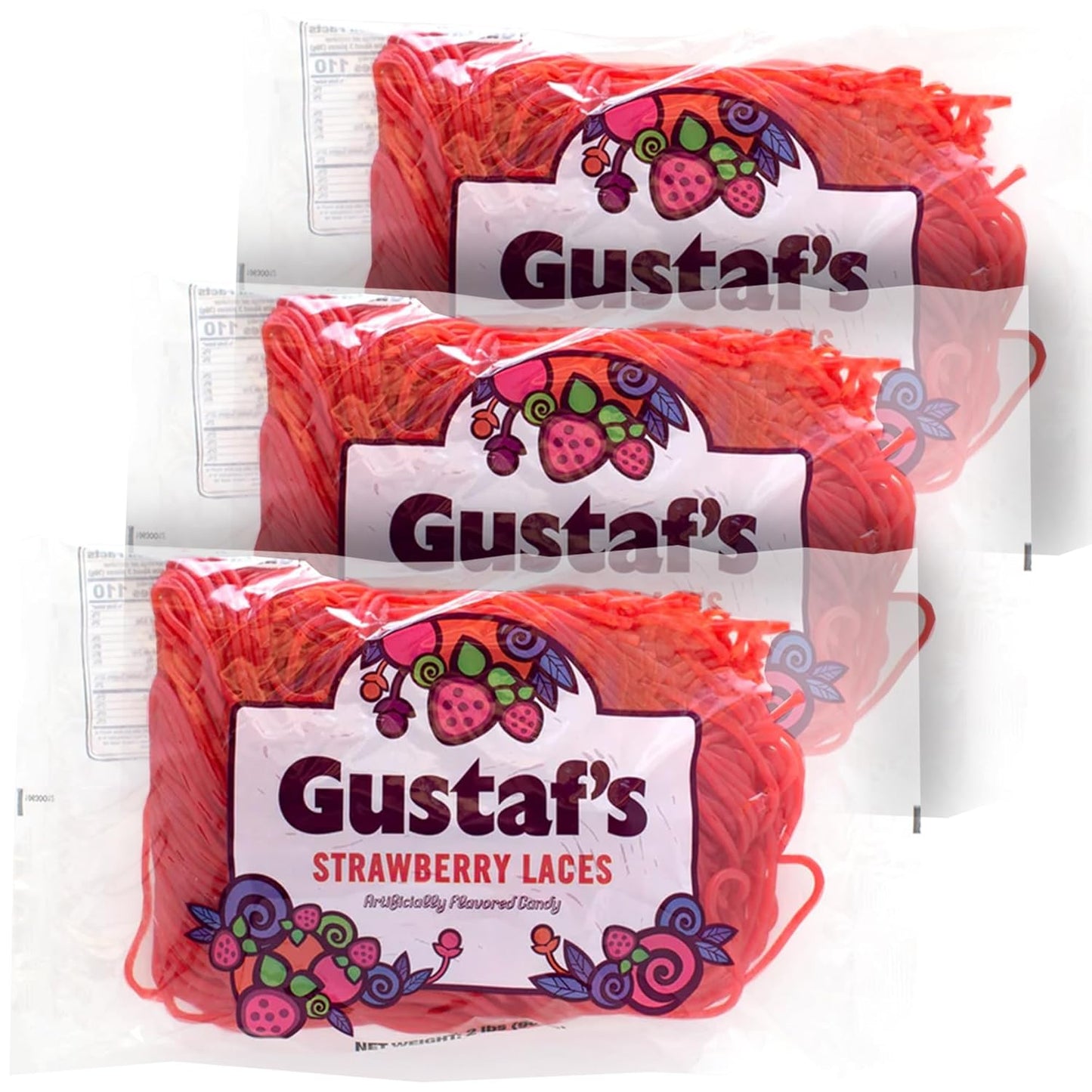 Gustaf's Strawberry Laces - Delicious Non-GMO Candy Pack of 3