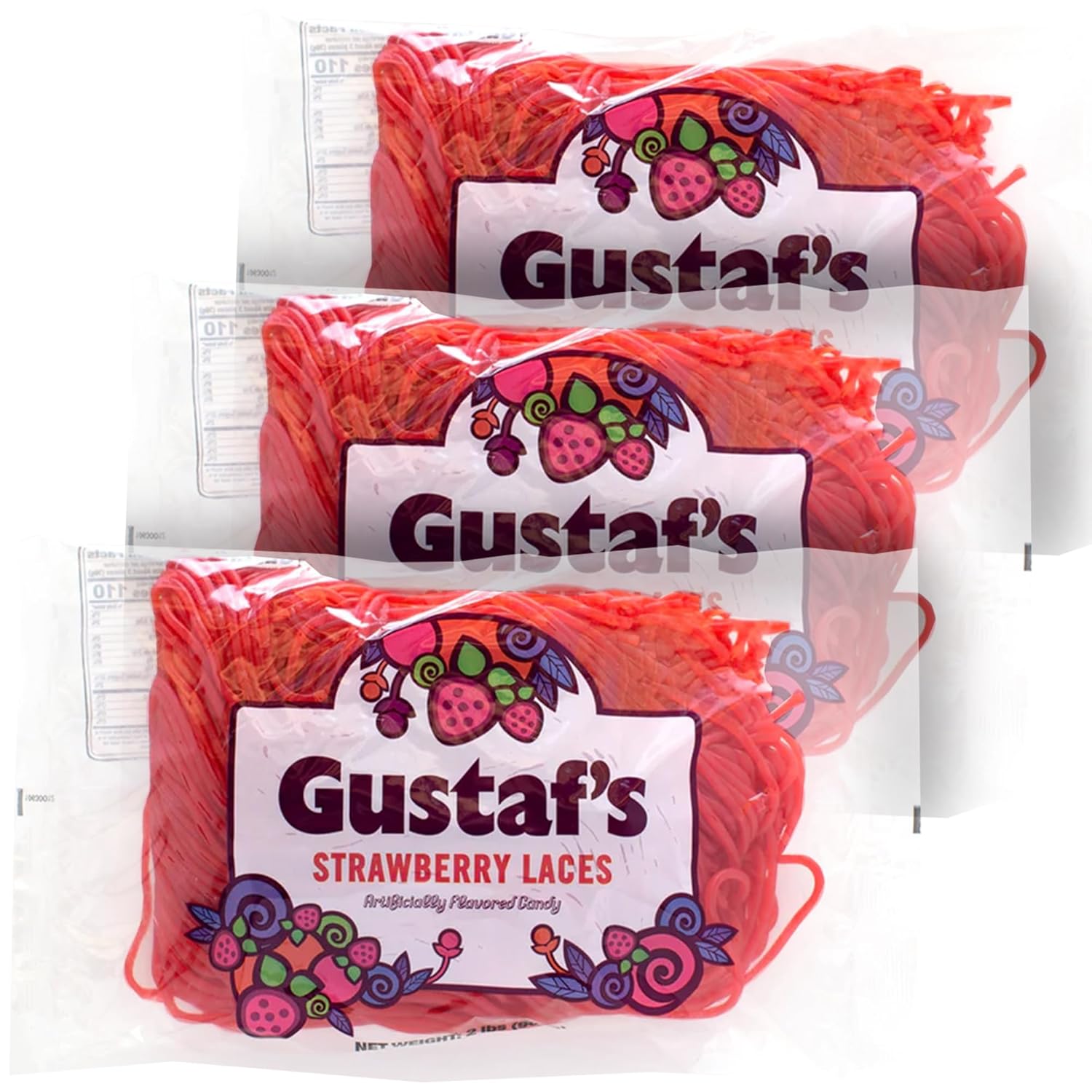 Gustaf's Strawberry Laces - Delicious Non-GMO Candy Pack of 3