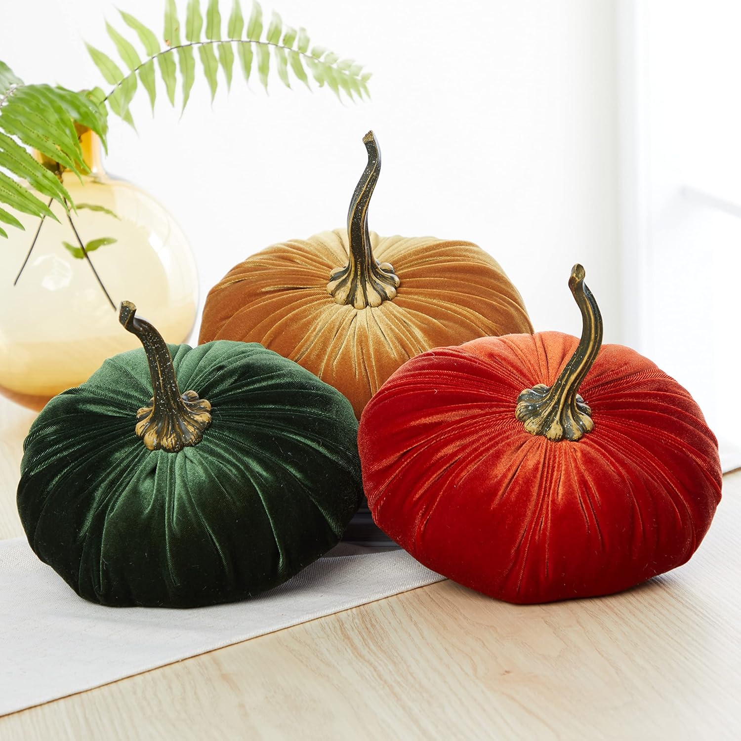 Set of 3 Velvet Pumpkins for Fall Decor and Thanksgiving Centerpiece