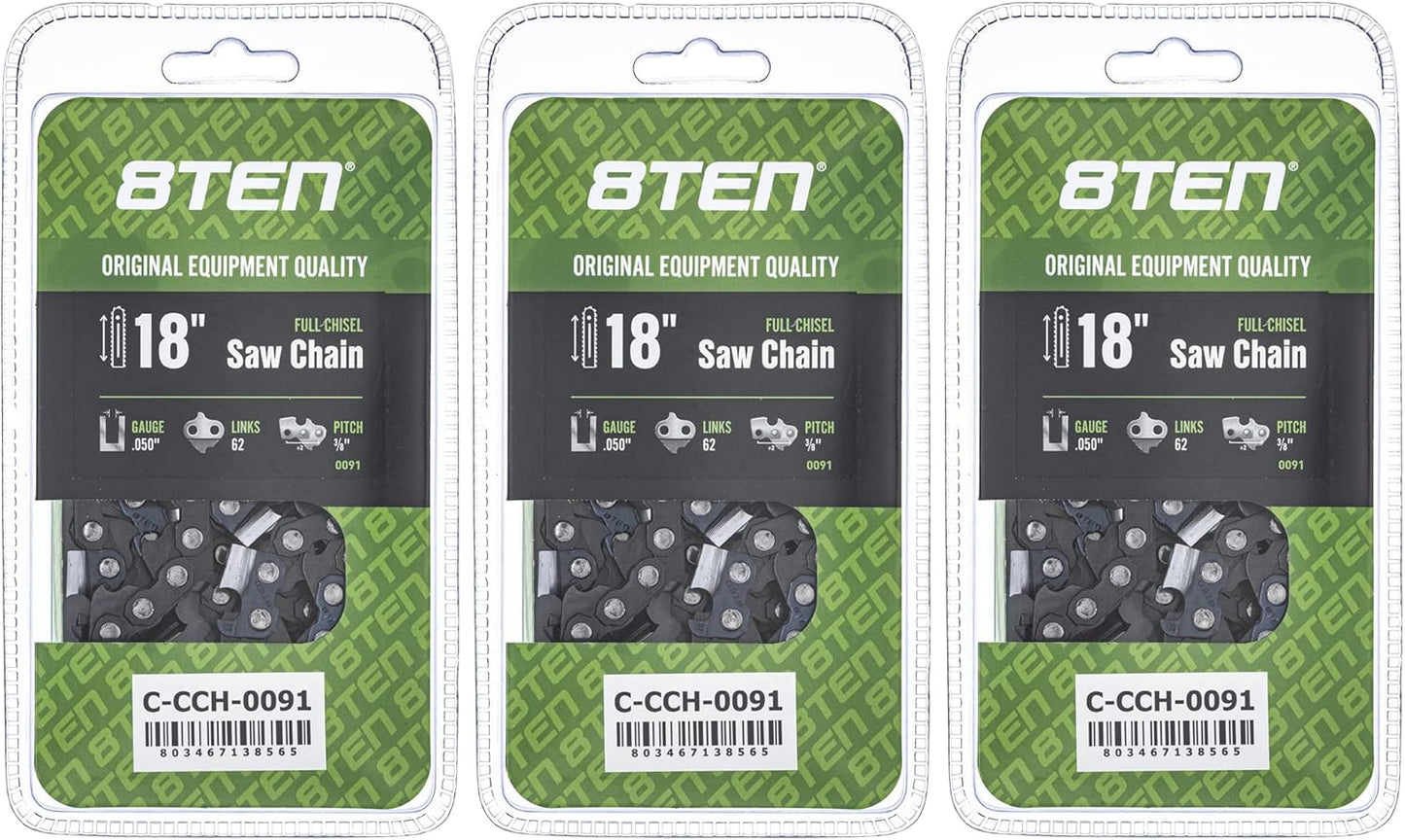 8TEN Full Chisel Chainsaw Chain 18 Inch for Husqvarna and Stihl