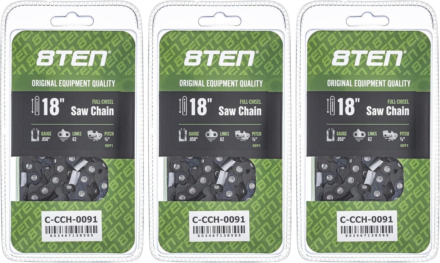 8TEN Full Chisel Chainsaw Chain 18 Inch for Husqvarna and Stihl