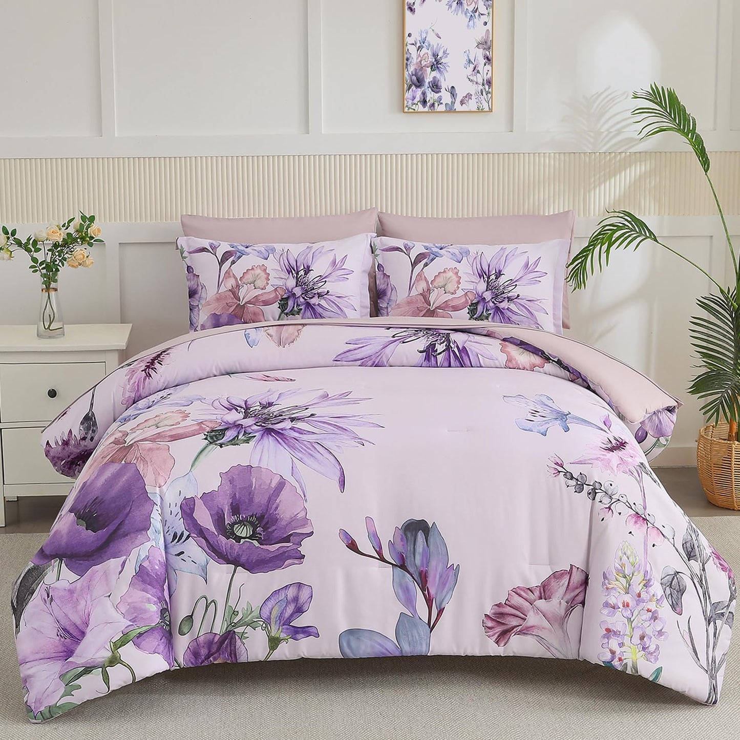 Yogeneg Queen Comforter Set 7 Piece Elegant Floral Bedding