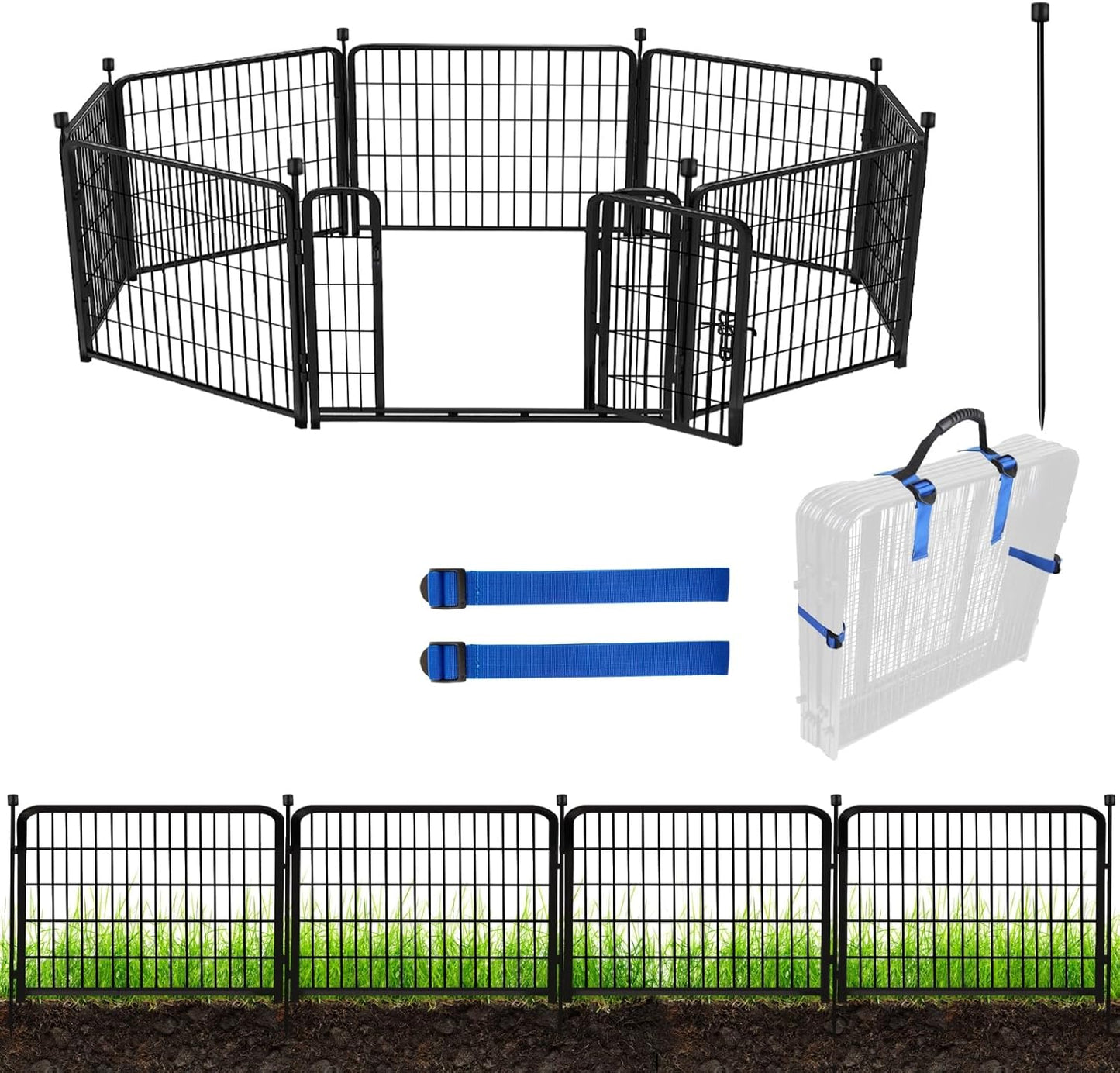 ADAVIN 24 in Garden Fence with Gate - Heavy Duty Metal Barrier