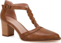 Womens Block Chunky Heels T Strap Dress Shoes - Vintage Comfort