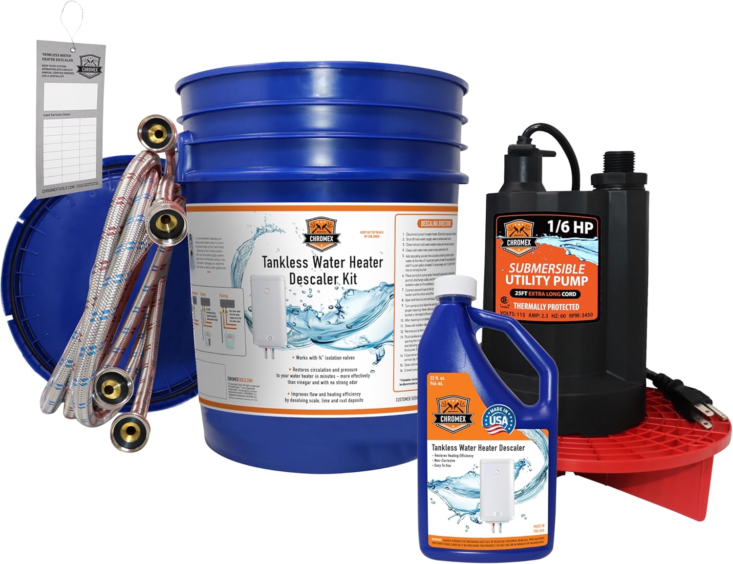 Tankless Water Heater Flush Kit with 12 Ft Hoses and Pump