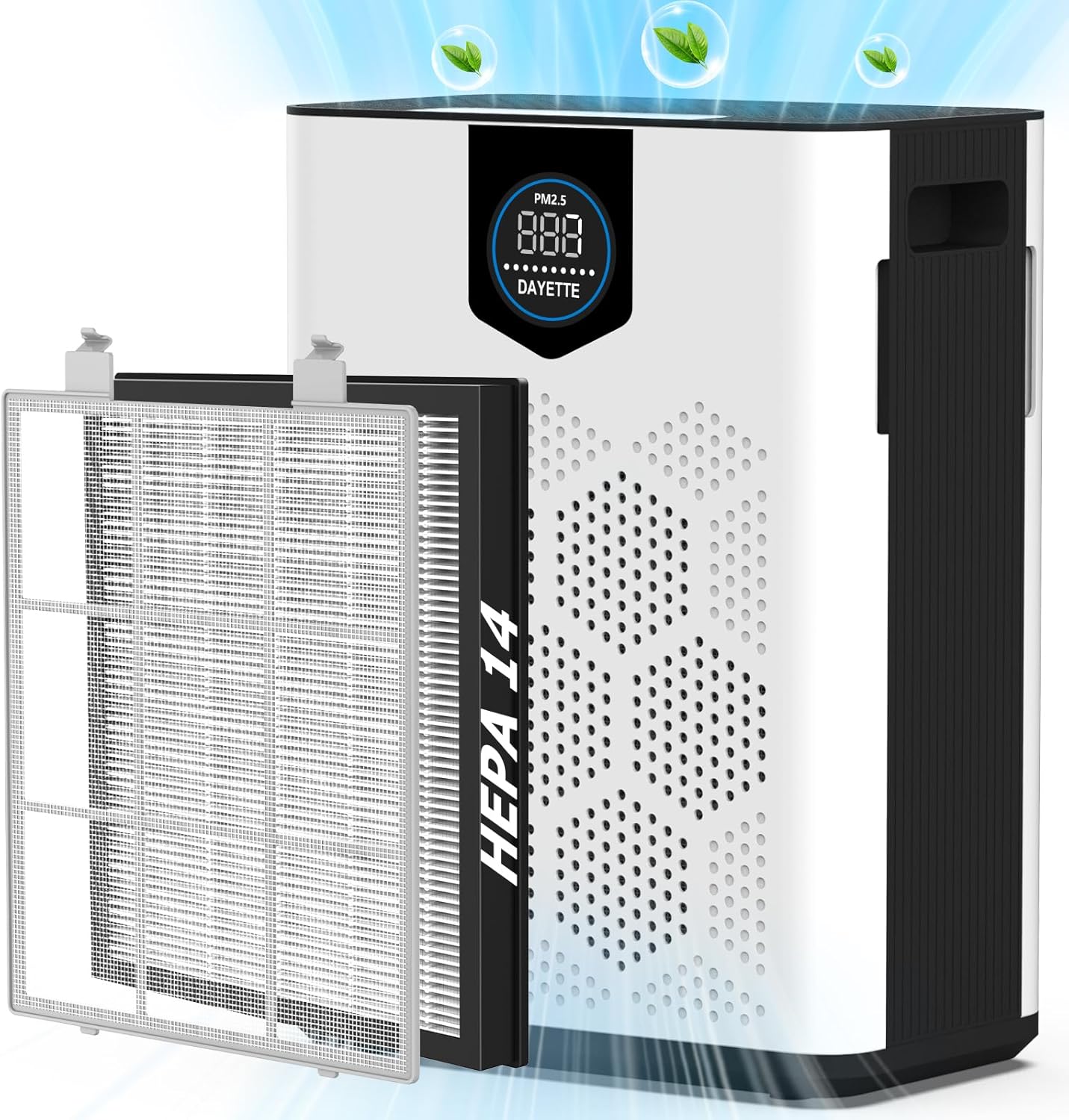 DAYETTE Air Purifier: H14 HEPA Filters, Dual Intake, Quiet 22dB Sleep Mode
