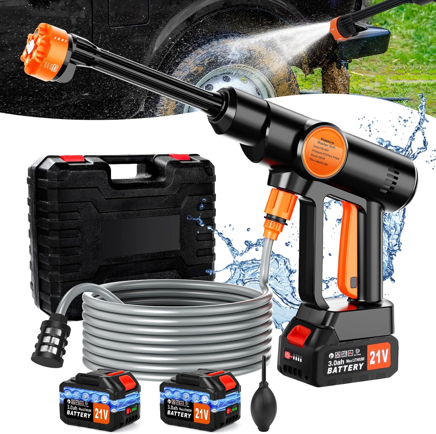 Portable 6000mAh Car Pressure Washer for Patio