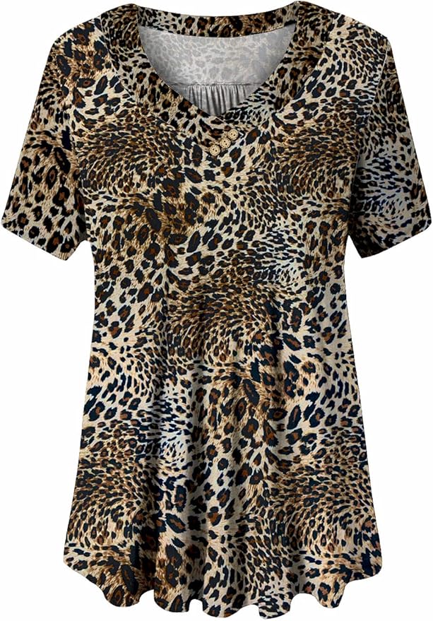 U.Vomade Women's Plus Size Tops Short Sleeve Blouses Flowy Tunic