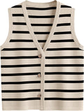 LILLUSORY Vest Tops for Women Striped Sweaters Button Up (Style 58JG)