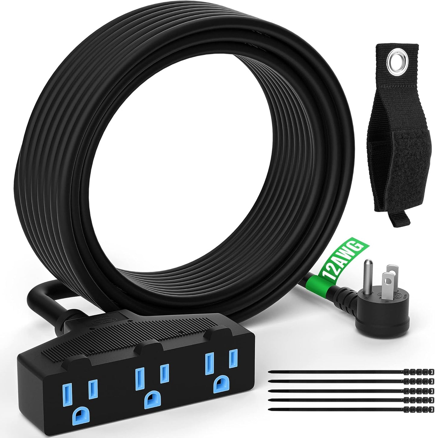 Outdoor Extension Cord 100 Ft with 3 Outlets for Versatile Use