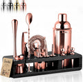 Rose Gold Bartender Kit with Black Bamboo Stand - 23-Pc Bar Set