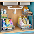 Under Sink 2 Tier Grey Pull Out Organizer - Smooth Slide Storage