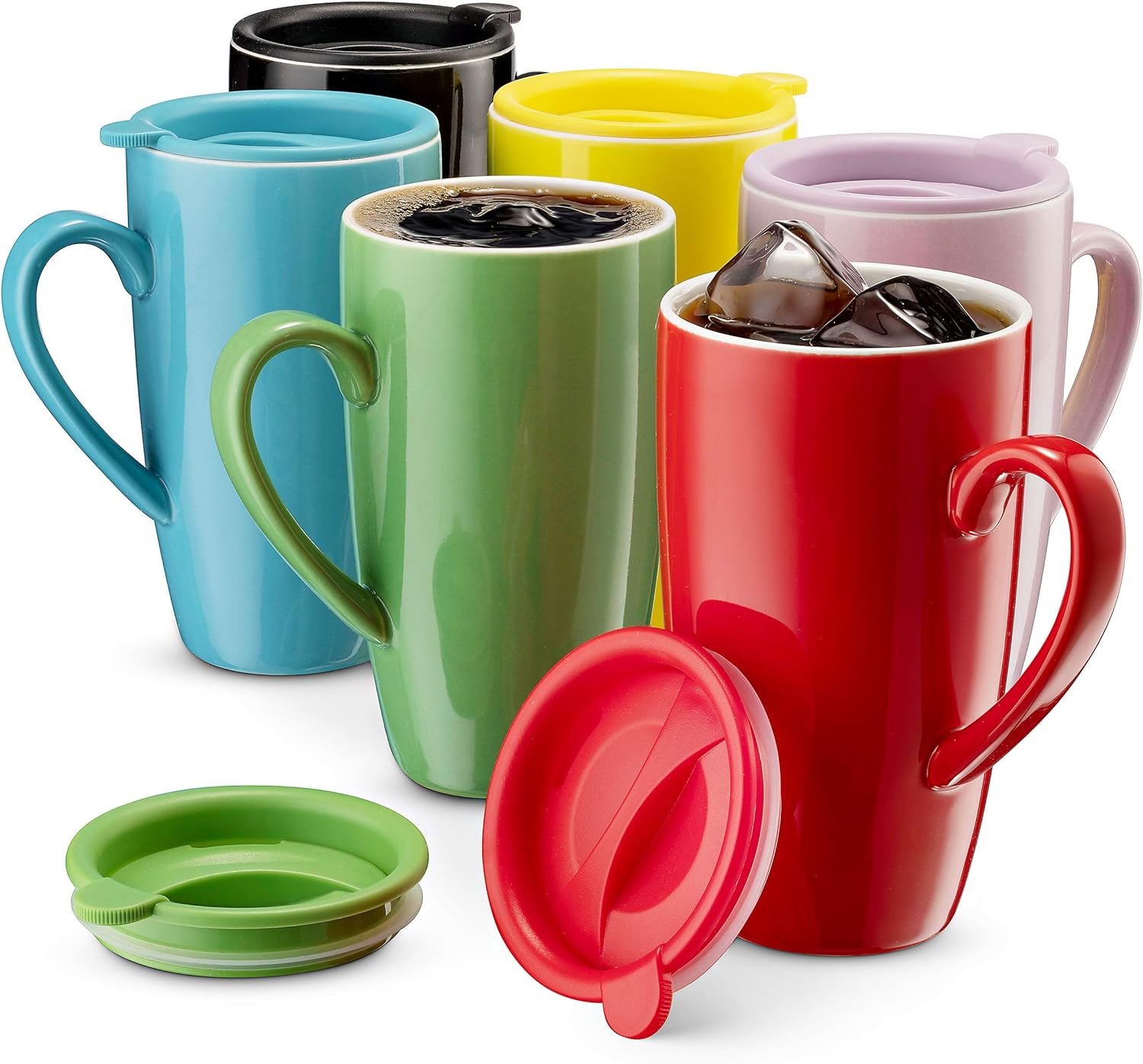 MITBAK 6-Pack Ceramic Coffee Mug Set with Lids for Travel