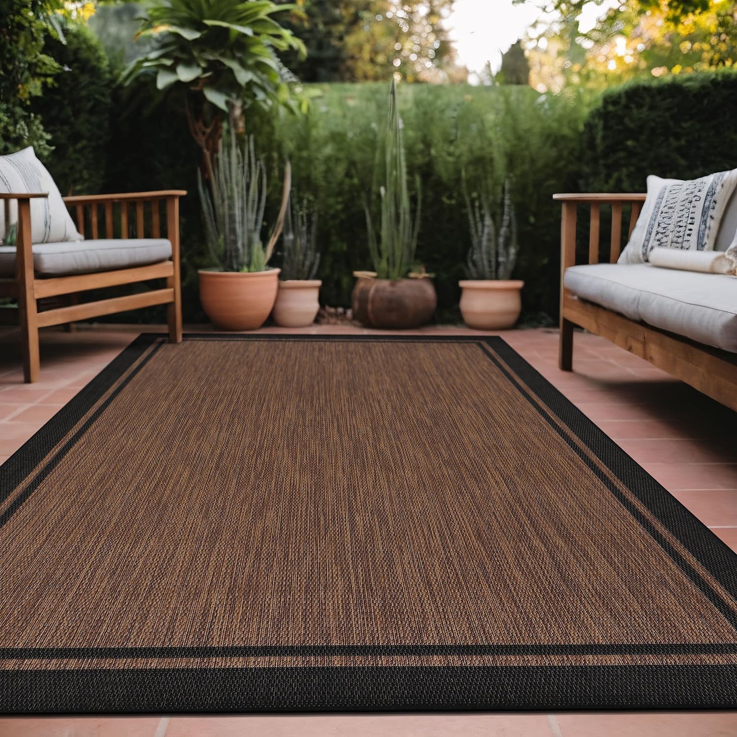 Bordered Outdoor Rug 8x10 Washable Carpet for Indoor Patio