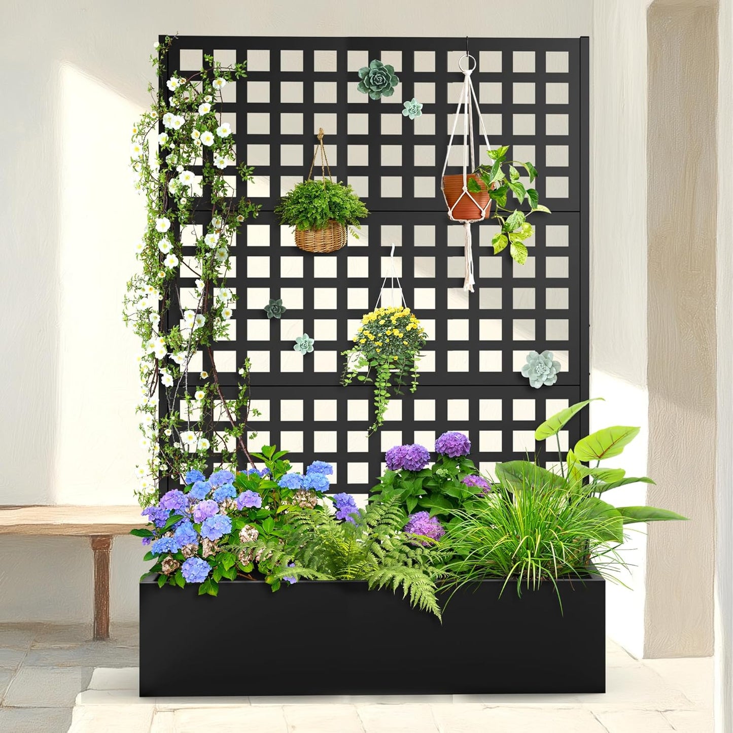 Metal Planter Box with Trellis & Wheels for Climbing Plants