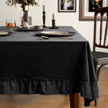 Black Thick Velvet Tablecloth with Ruffle Edge - Luxurious Washable