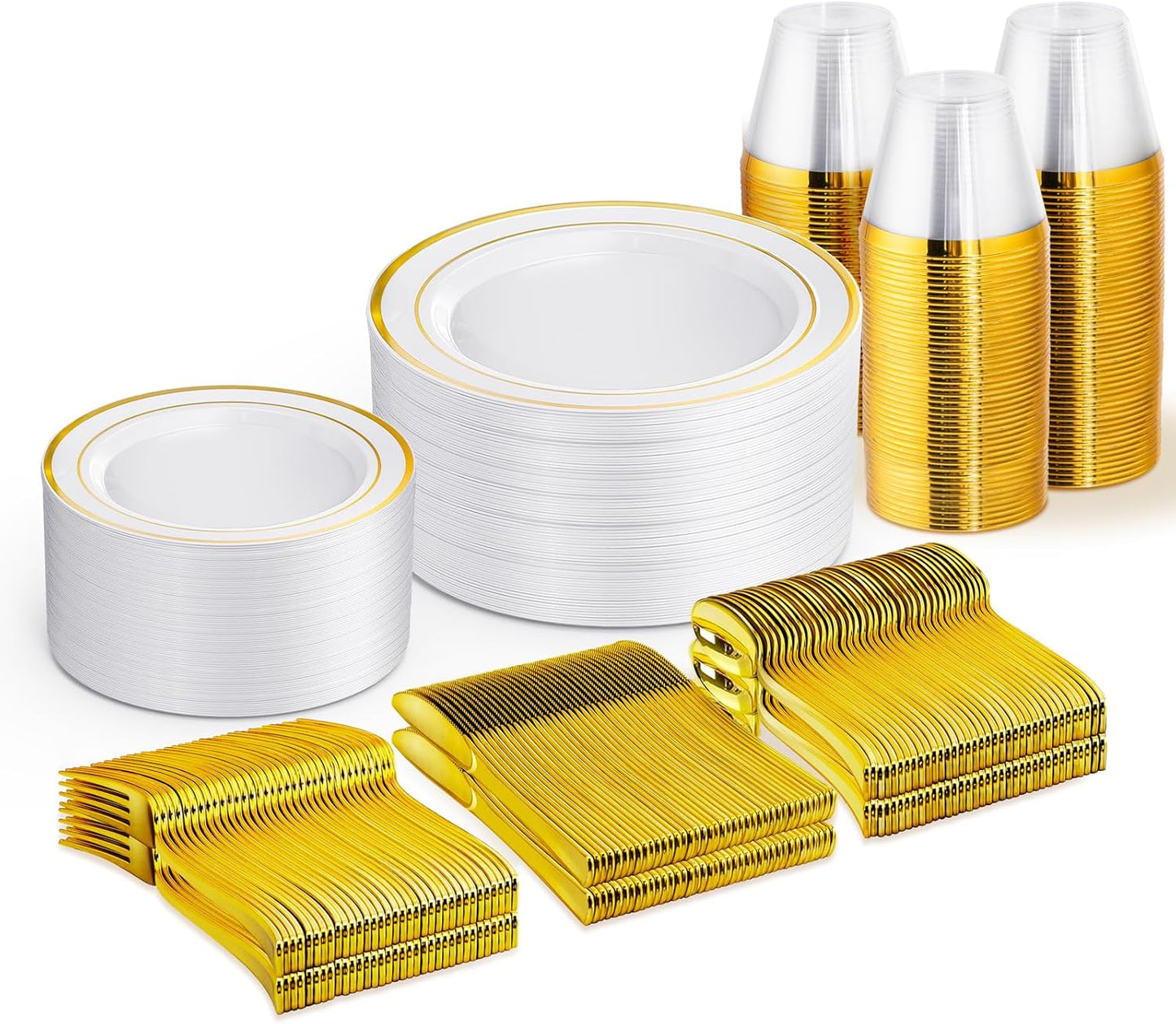 WELLIFE 300 PCS Gold Dinnerware Set for Elegant Parties