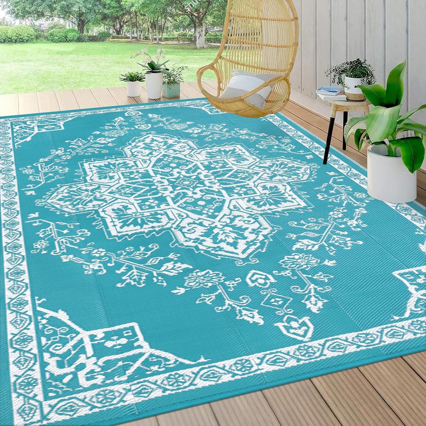 Pauwer Waterproof Outdoor Rug 9ftx12ft for Patio and Camping
