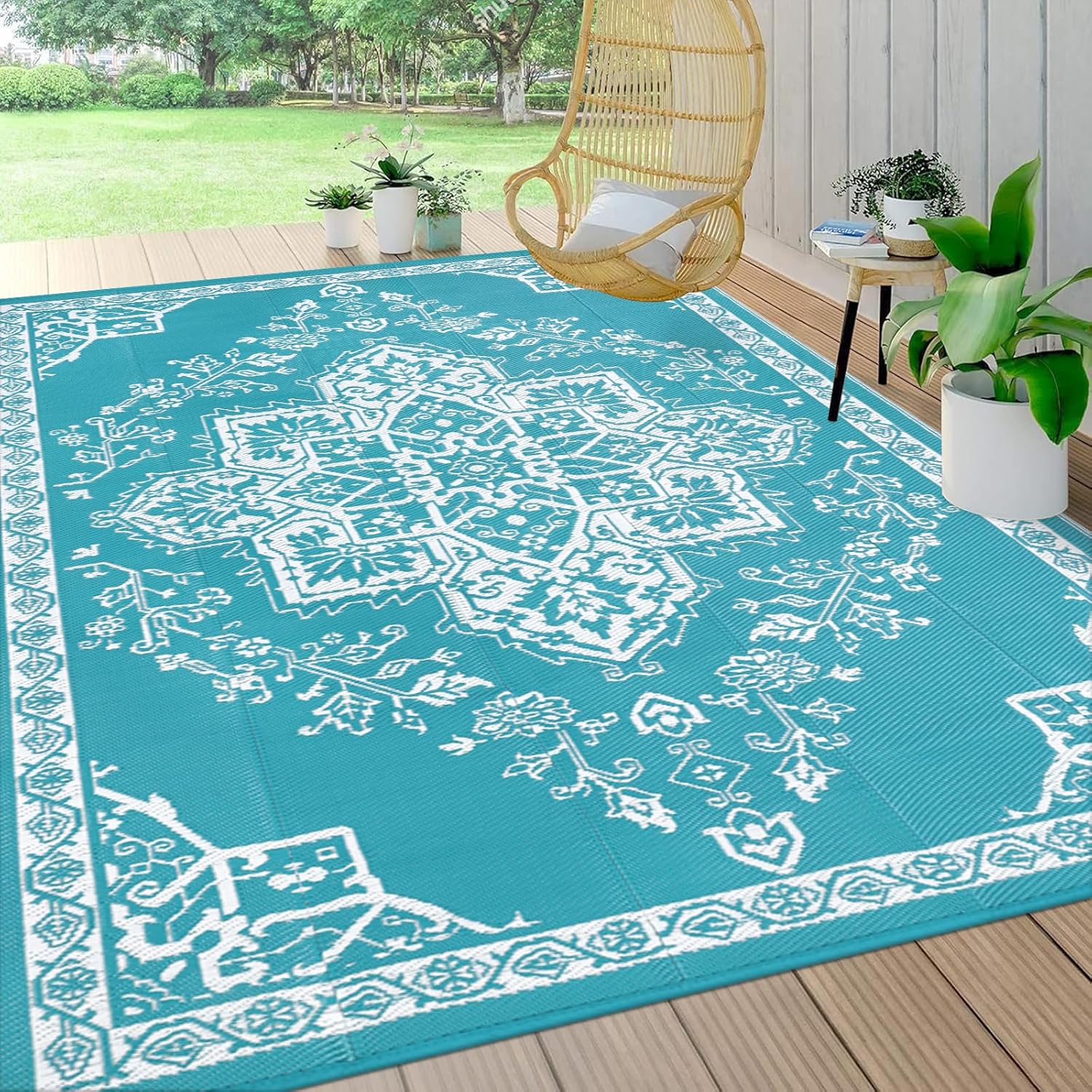 Pauwer Waterproof Outdoor Rug 9ftx12ft for Patio and Camping