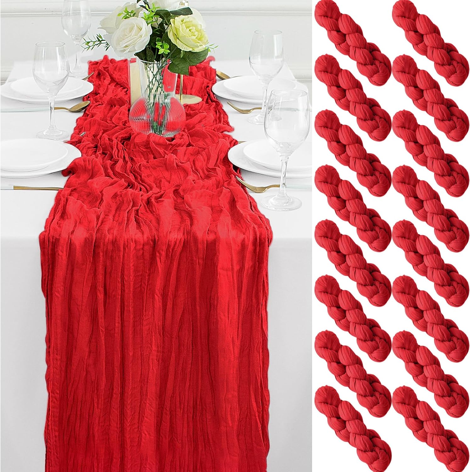 16Pack Red Cheesecloth Table Runner for Weddings and Parties