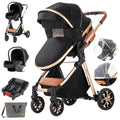 3 in 1 Baby Stroller Travel System Combo Set Black Gold - High View