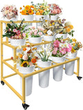Flower Stand with 12 Buckets - Rolling Three-Tier Display