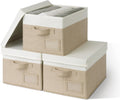 Linen Storage Bins with Lids 3-Pack - Stackable Shelf Organizers