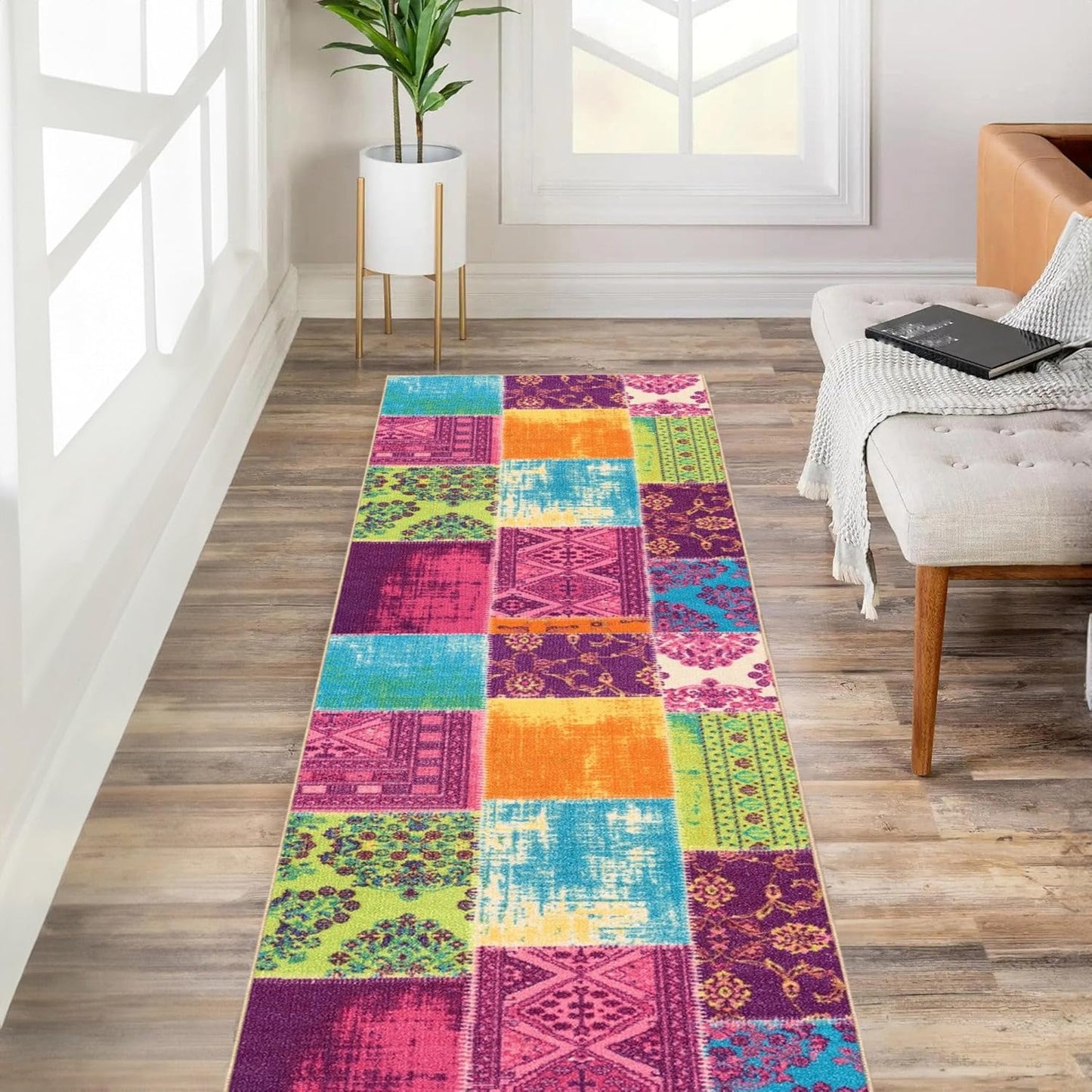Custom Size Multicolor Fancy Patchwork Non-Slip Hallway Rug